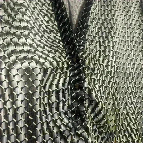 Etcetera Top Collar V Neck Shirt Long Slv Black White Silver Side Slits Sz 2 - Picture 4 of 6